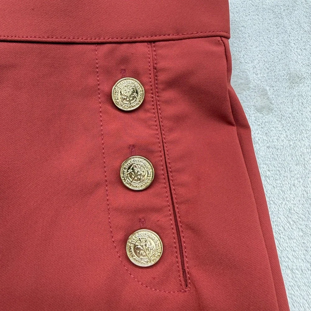 JL Atelier Sailor Pants Women S Burgundy Red Gold Button Flare High Rise Trouser